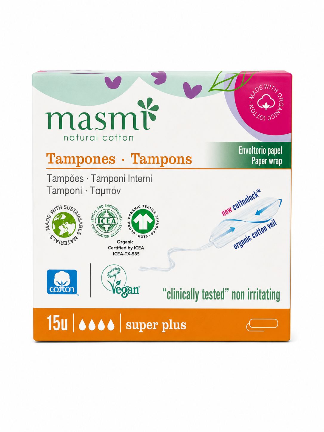 14 Masmi Organic Cotton Tampons Super Plus - Image 1