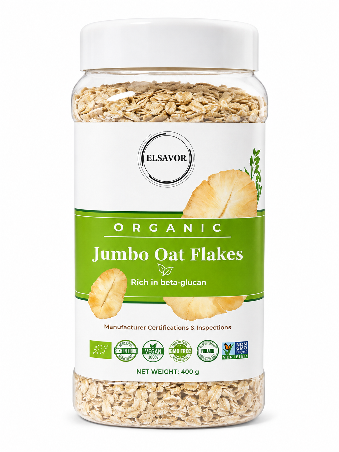51 Elsavor Organic Jumbo Oat Flakes Container - Image 1
