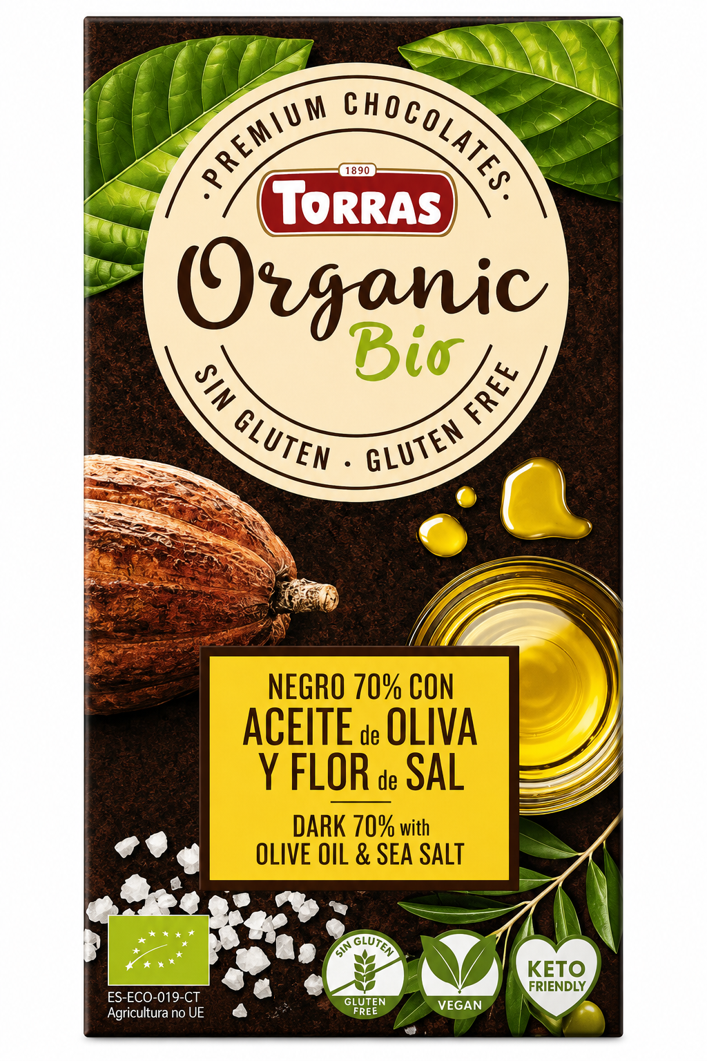 61 Torras Organic Dark 70% with olive Oil & Sea Salt - Image 1