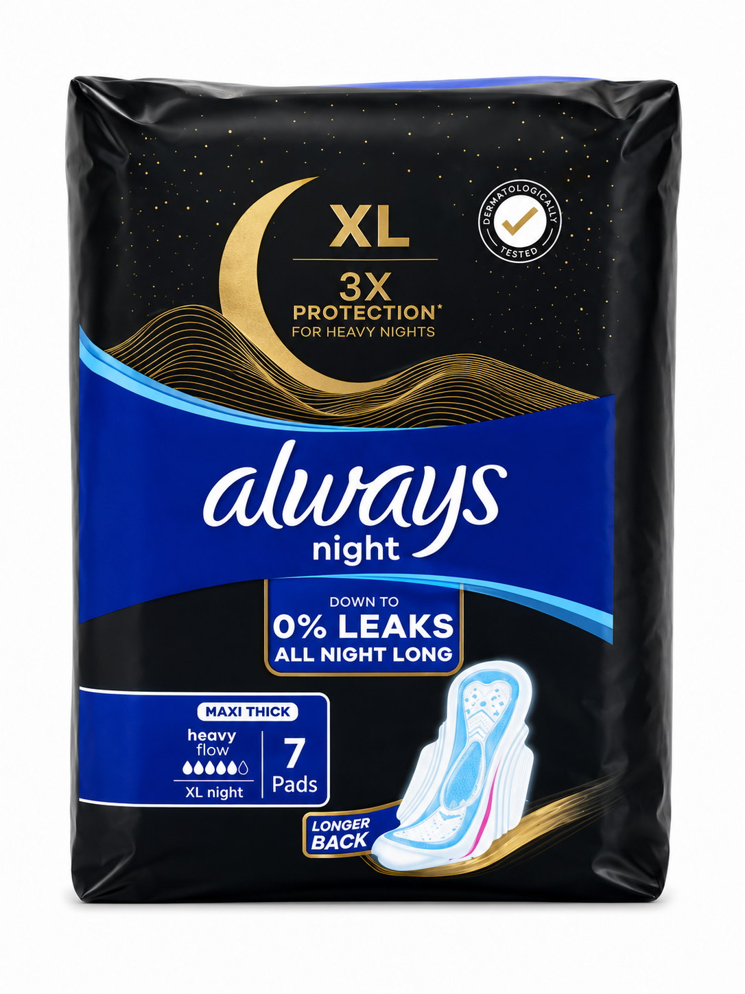 3 Always Maxi Thick XLong Night Black 7Pads - Image 1