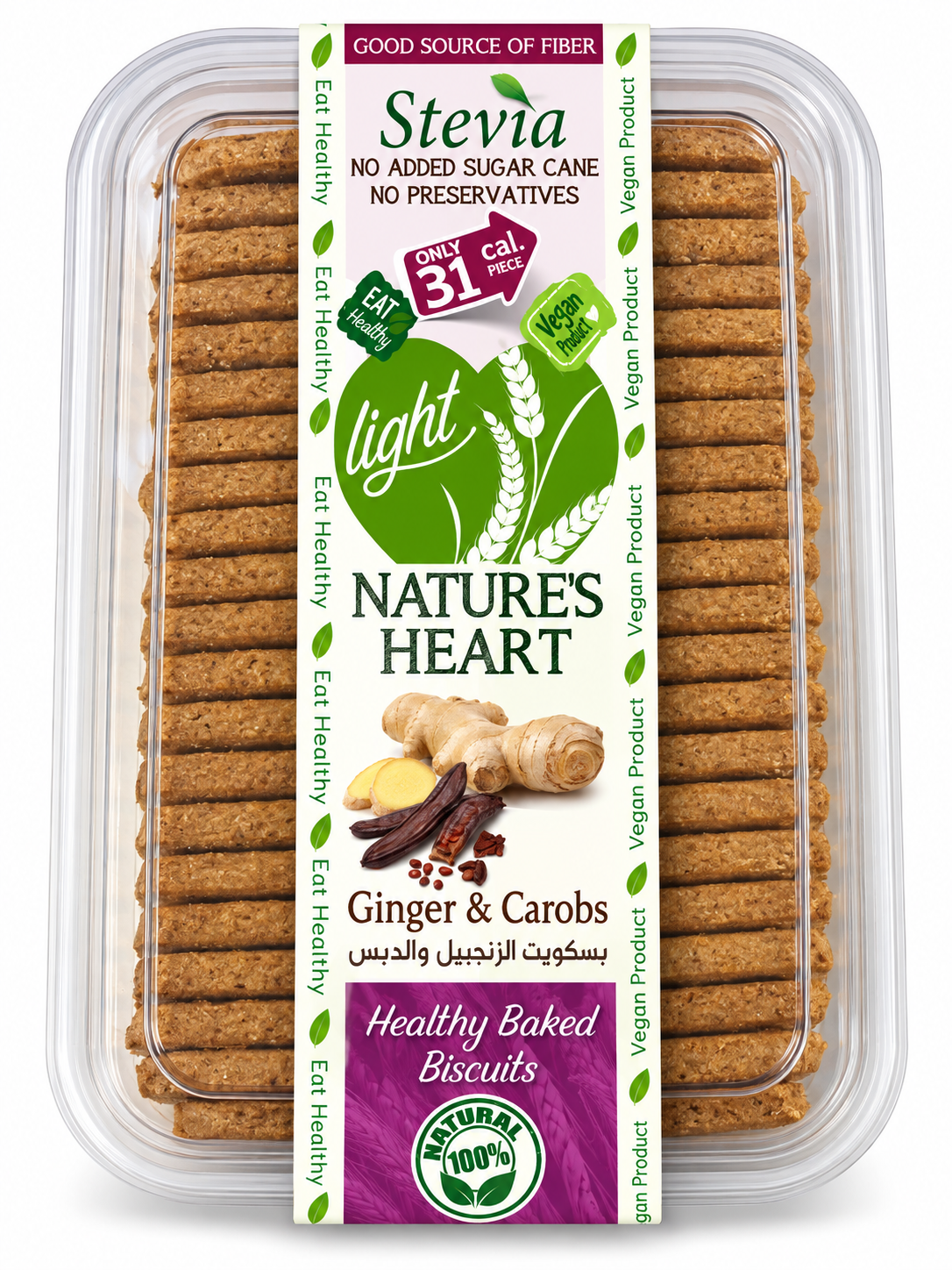 6 Natures Heart Whole Wheat Ginger Carobs Biscuits Stevia - Image 1